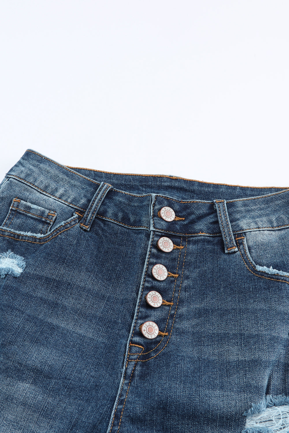Blue Distressed Button Fly High Waist Skinny Jeans Jeans JT's Designer Fashion