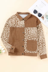 Brown Leopard Print Corduroy Long Sleeve Jacket Jackets JT's Designer Fashion