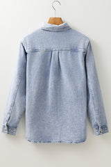 Beau Blue Long Sleeve Buttoned Chest Pocket Denim Shacket Denim Jackets JT's Designer Fashion