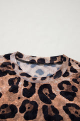 Brown Leopard Round Neck Long Sleeve Slim Top Long Sleeve Tops JT's Designer Fashion