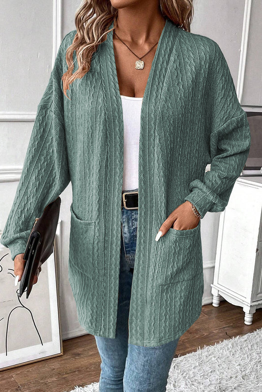 Canton Textured Knit Side Pockets Open Front Cardigan Canton 97%Polyester+3%Elastane Cardigans JT's Designer Fashion