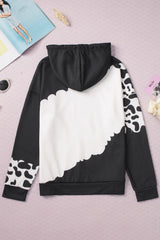 Black Cow Tie Dye Print Pocketed Drawstring Pullover Hoodie Sweatshirts & Hoodies JT's Designer Fashion