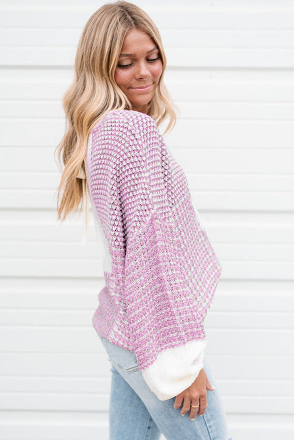 Bonbon Neutral Colorblock Tie Back Sweater Sweaters JT's Designer Fashion
