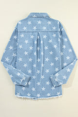 Sky Blue Star Print Light Wash Raw Hem Denim Jacket Denim Jackets JT's Designer Fashion