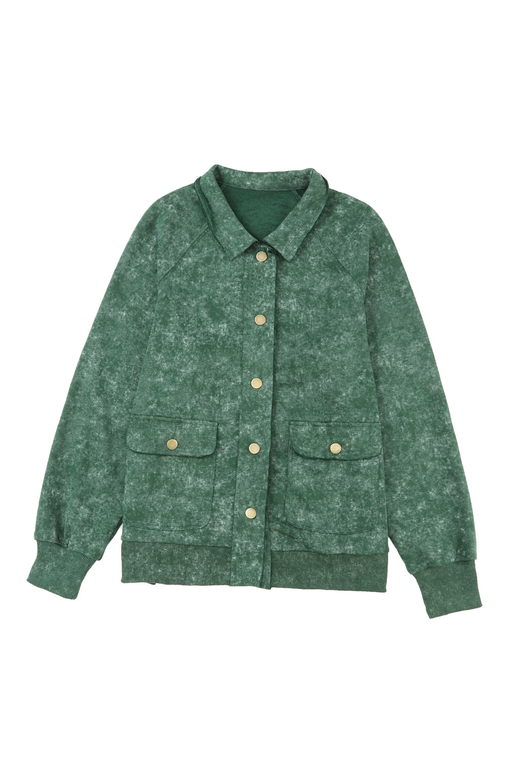 Green Vintage Washed Flap Pocket Button Shacket Jackets JT's Designer Fashion