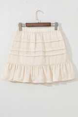 Beige Tiered Ruffled Hemline Elastic Waist Mini Skirt Skirts & Petticoat JT's Designer Fashion