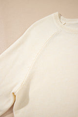 White Buttoned Bishop Sleeve Crew Neck Sweater Sweaters JT's Designer Fashion