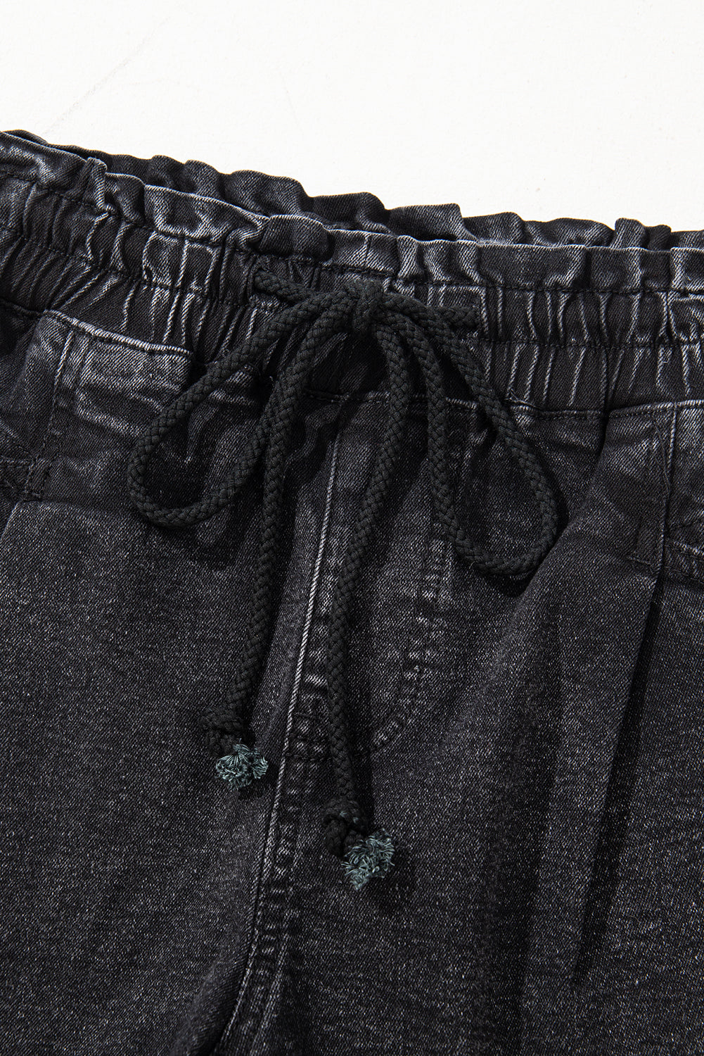 Black Drawstring High Waist Casual Denim Shorts with Pockets Denim Shorts JT's Designer Fashion