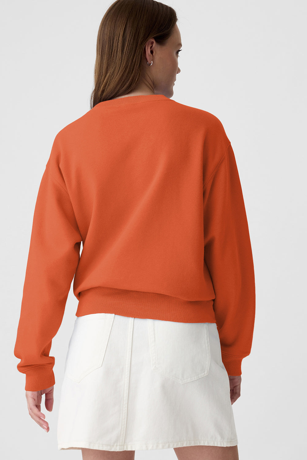 Orange Plain Drop Shoulder Crewneck Pullover Sweatshirt Sweatshirts & Hoodies JT's Designer Fashion