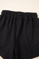 Black Textured Quarter Zip Kangaroo Pocket Top Drawstring Shorts Set Short Sets JT's Designer Fashion