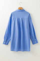 Blue Boyfriend Chest Pocket Tunic Shirt Blouses & Shirts JT's Designer Fashion