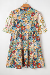 Multicolour Boho Floral Print Crochet Patchwork V Neck Loose Mini Dress Mini Dresses JT's Designer Fashion