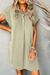 Laurel Green Buttoned Collar Shift T-shirt Mini Dress Mini Dresses JT's Designer Fashion