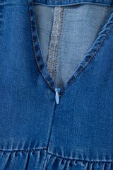 Sail Blue Square Neck Bowknot A-line Sleeveless Denim Dress JT's Designer Fashion