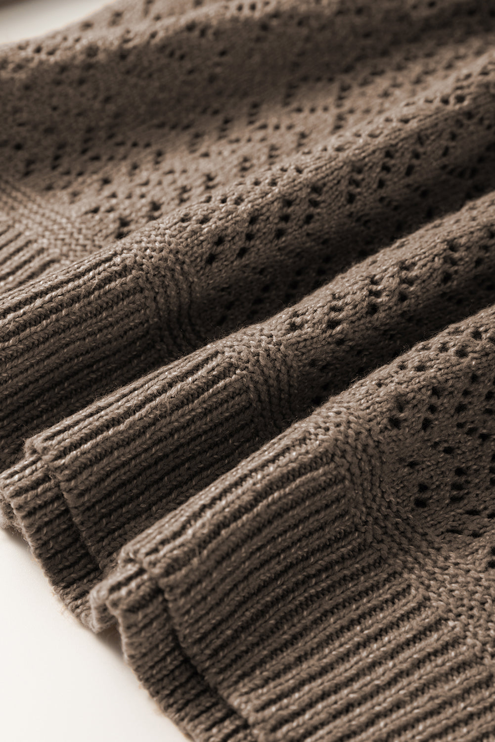 Camel Eyelet Pattern Detail V Neck Drop Shoulder Sweater Sweaters JT's Designer Fashion