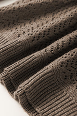 Camel Eyelet Pattern Detail V Neck Drop Shoulder Sweater Sweaters JT's Designer Fashion