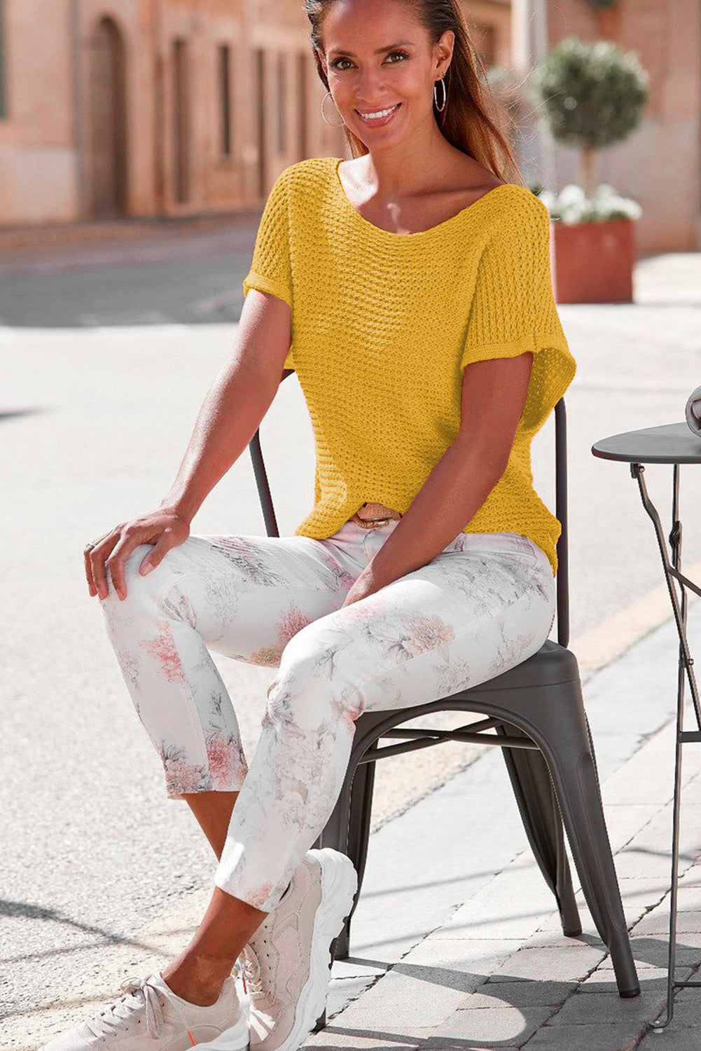 Ginger Solid Loose Knit Short Dolman Sleeve Sweater Sweaters & Cardigans JT's Designer Fashion
