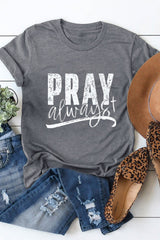 Gray Pray Always Graphic Crew Neck Tee Gray 95%Polyester+5%Elastane Graphic Tees JT's Designer Fashion