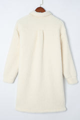Beige Contrast Flap Pocket Single Breasted Teddy Coat Coats JT's Designer Fashion