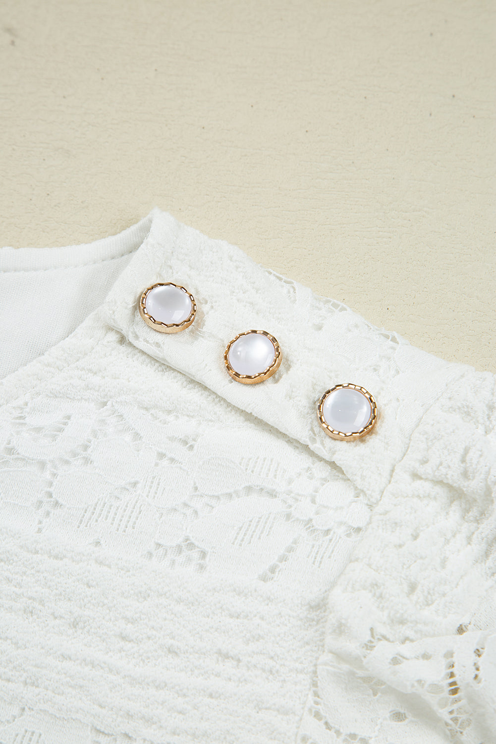 White Lace Crochet Round Neck Puff Sleeve Shift Mini Dress Mini Dresses JT's Designer Fashion