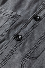Medium Grey Mineral Wash Patched Pocket Split Denim Jacket Denim Jackets JT's Designer Fashion