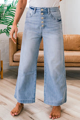 Beau Blue Multi Buttons Pinstripe Wide Leg Jeans Jeans JT's Designer Fashion