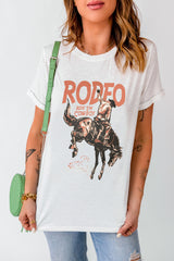 White RODEO Cowboy Graphic Crewneck T Shirt Graphic Tees JT's Designer Fashion