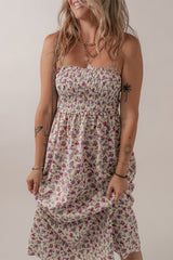 Multicolour Bohemian Ditsy Floral Smocked Fit Flare Sundress Floral Dresses JT's Designer Fashion