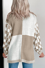 Brown Checkered Open Front Drop Shoulder Cardigan Cardigans JT's Designer Fashion
