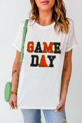 White Glitter GAME DAY Rugby Football Season Round Neck T Shirt Graphic Tees JT's Designer Fashion