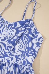 Sky Blue Floral Print Spaghetti Strap High Waist Maxi Dress Floral Dresses JT's Designer Fashion