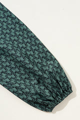 Green Geometric Print Notched Neck Puff Sleeve Blouse Blouses & Shirts JT's Designer Fashion