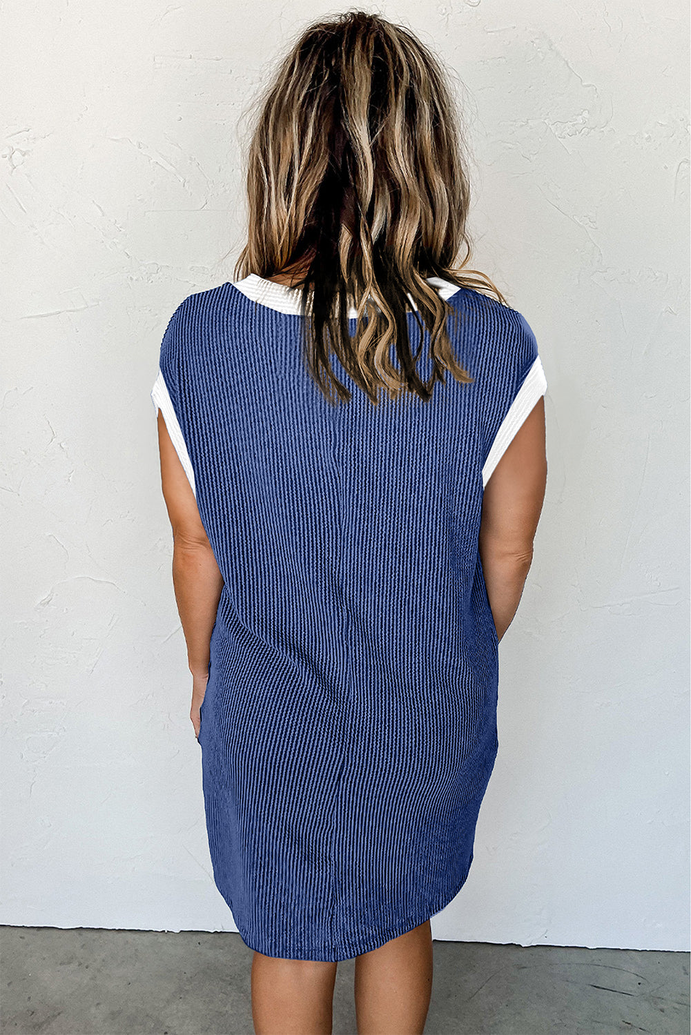 Sail Blue Rib Textured Cap Sleeve T-Shirt Dress T Shirt Dresses JT's Designer Fashion