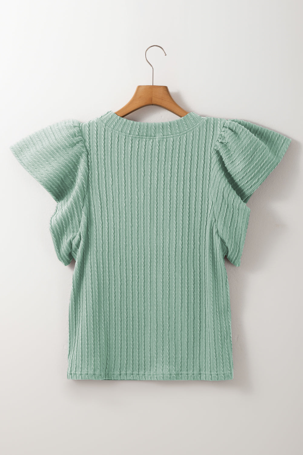 Moonlight Jade Solid Color Textured Flutter Sleeve Top Blouses & Shirts JT's Designer Fashion