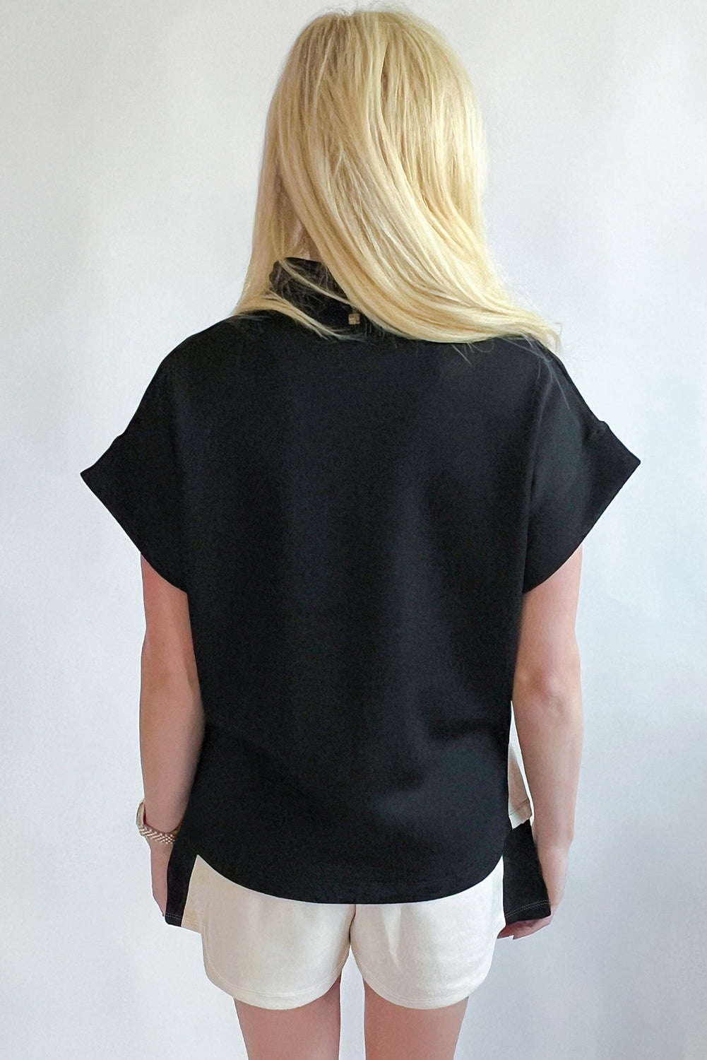 Black Contrast Zipped Stand Collared T Shirt and Short Set Short Sets JT's Designer Fashion