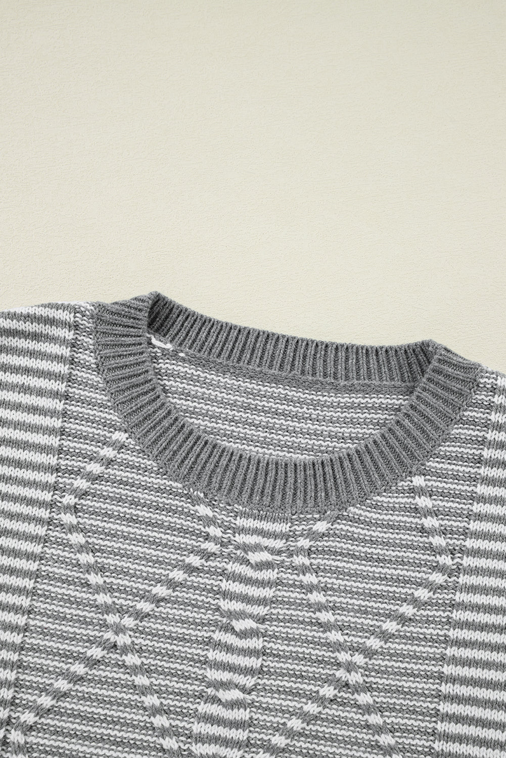 Gray Stripe Geometric Textured Drop Shoulder Sweater Sweaters JT's Designer Fashion