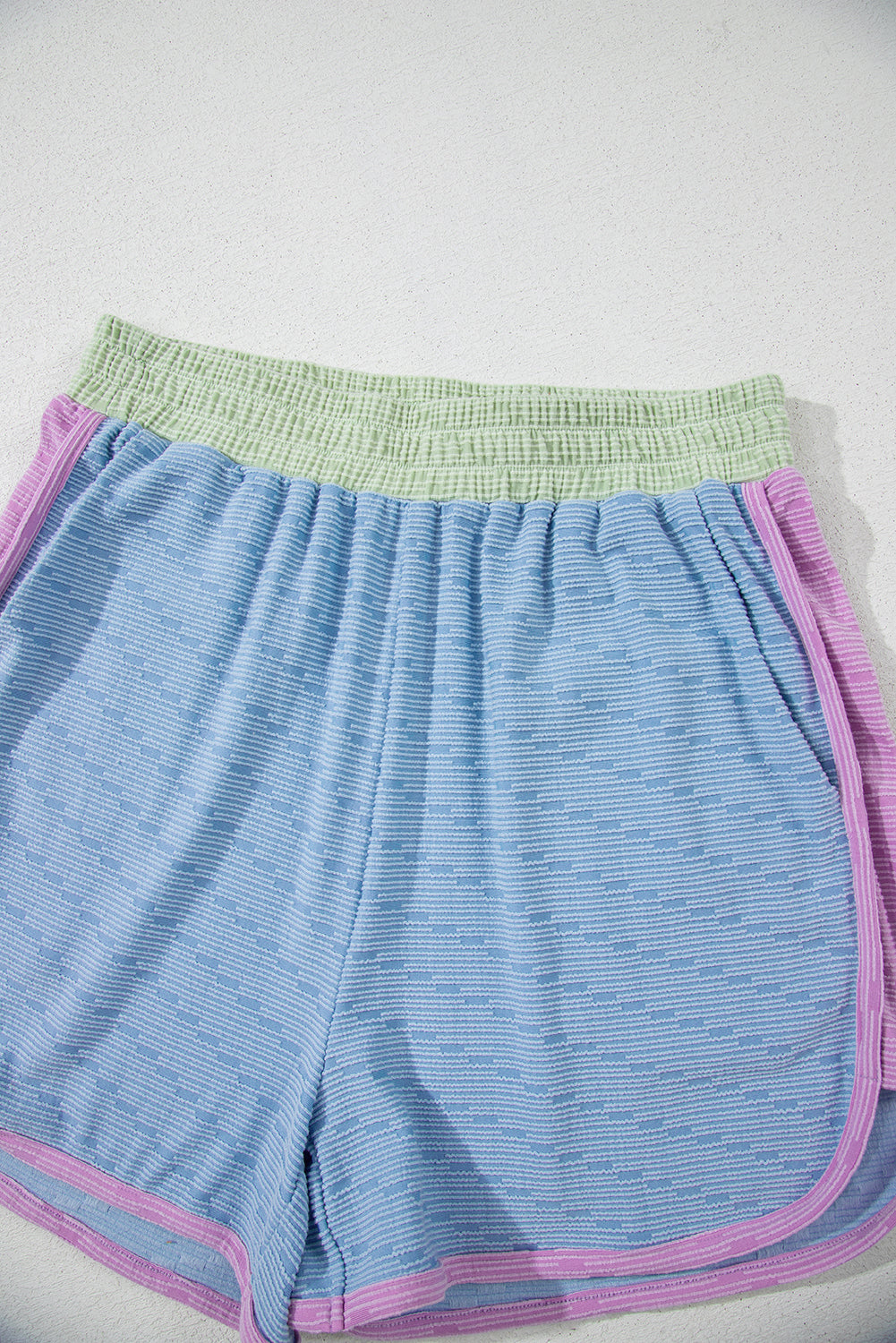 Beau Blue Corded Knit Contrast Trim Round Neck Cap Sleeve 2pcs Short Set Short Sets JT's Designer Fashion