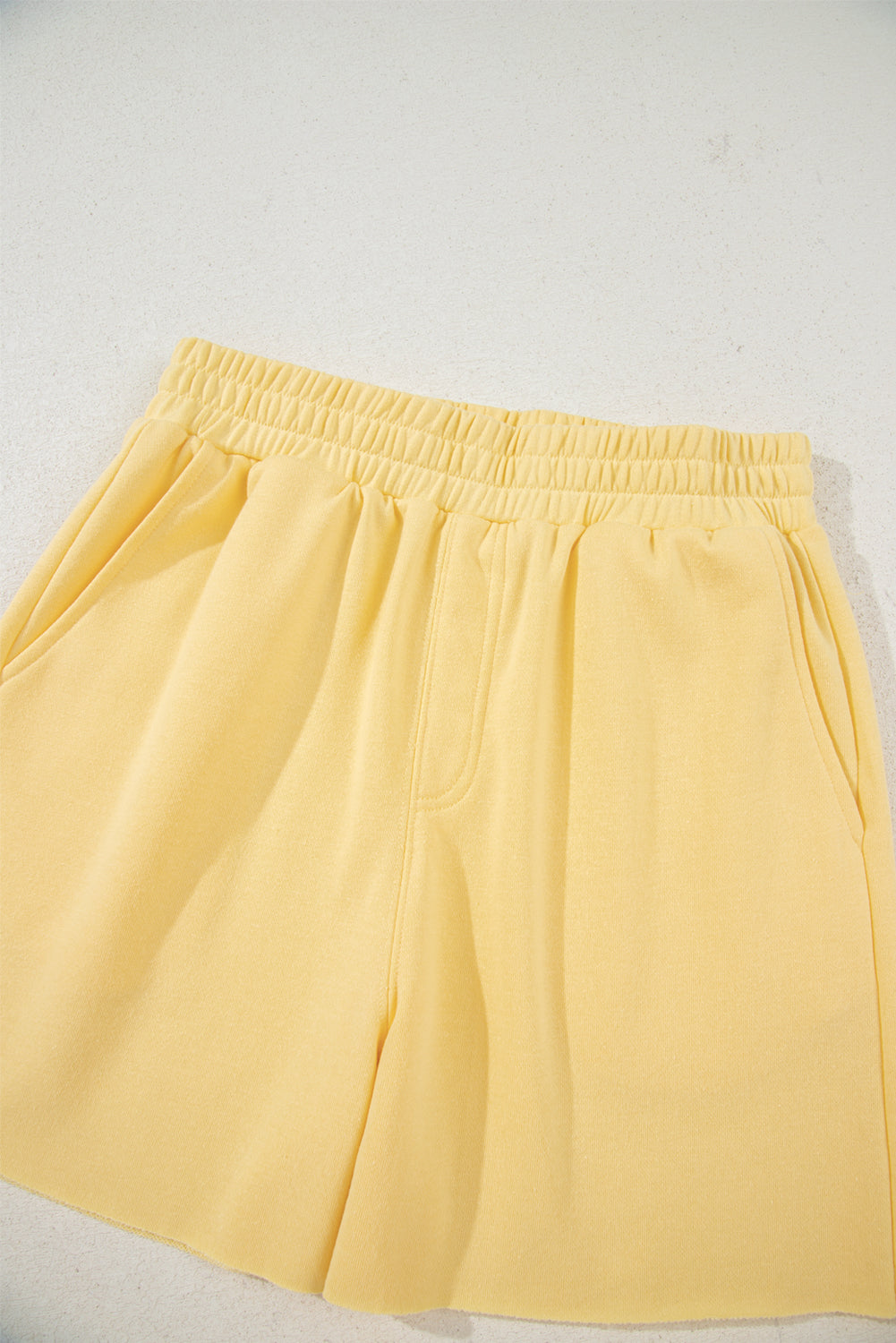 Yellow Cream Button Collar Drop Shoulder Pullover and Shorts 2pcs Outfit Short Sets JT's Designer Fashion