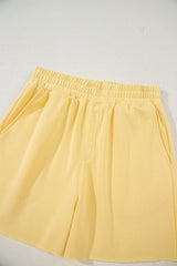 Yellow Cream Button Collar Drop Shoulder Pullover and Shorts 2pcs Outfit Short Sets JT's Designer Fashion