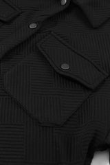 Black Solid Textured Flap Pocket Buttoned Shacket Jackets JT's Designer Fashion