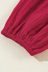 Fiery Red Textured Ruffled Trim V Neck Loose Fit Mini Dress Mini Dresses JT's Designer Fashion