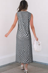 Multicolour Leopard Checkered Double Printed Reversible Sleeveless Long Dress Maxi Dresses JT's Designer Fashion