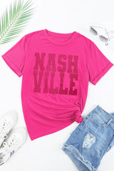 Rose Red NASHVILLE Rhinestone Crew Neck Graphic Tee Graphic Tees JT's Designer Fashion