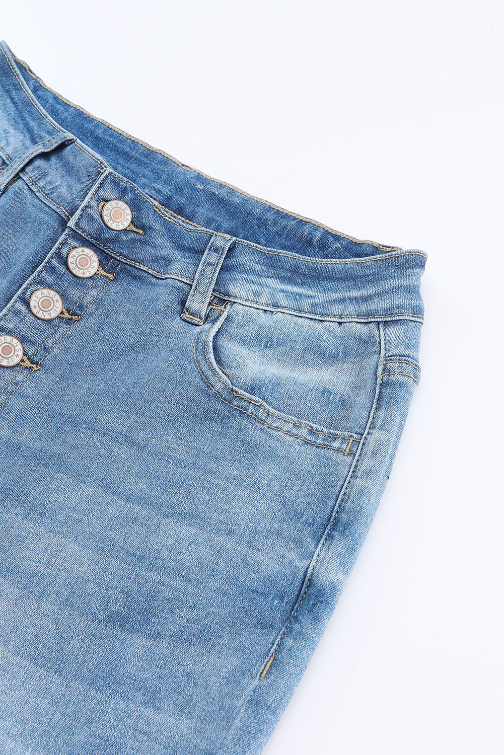 Sky Blue High Waist Buttoned Distressed Flared Jeans Jeans JT's Designer Fashion