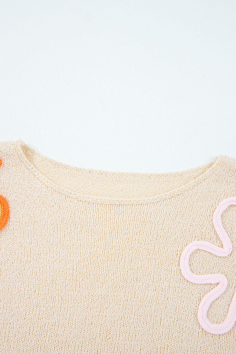 Jet Stream Contrast Flower Detail Colorblock Cuffed Loose Sweater Sweaters JT's Designer Fashion