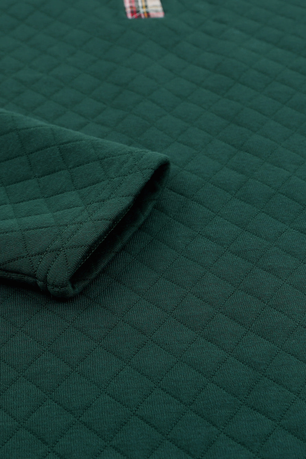 Green Geometric Texture Plaid Trim Sweatshirt Sweatshirts & Hoodies JT's Designer Fashion