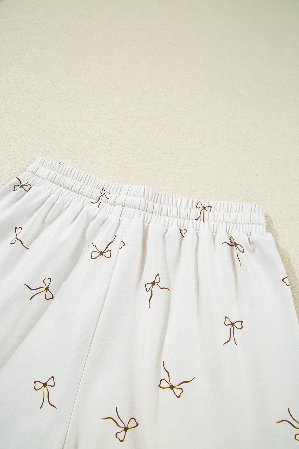 Beige Bow Print Half Zip Tank and Shorts 2pcs Set Short Sets JT's Designer Fashion