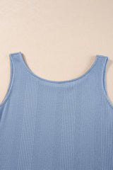 Beau Blue Solid Color Ribbed Ruffle Tank Top and Pants Set Pant Sets JT's Designer Fashion