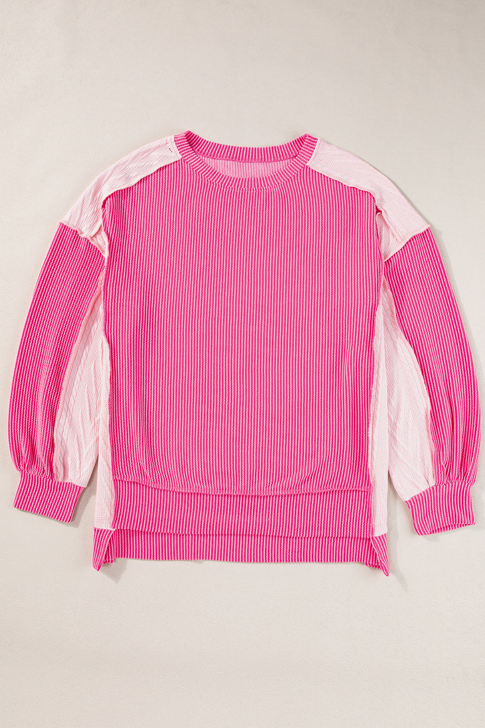 Bonbon Cable Knit Colorblock Exposed Seam Sweatshirt Sweatshirts & Hoodies JT's Designer Fashion
