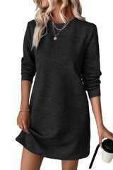 Black Solid Color Textured Long Sleeve Shift Dress Mini Dresses JT's Designer Fashion